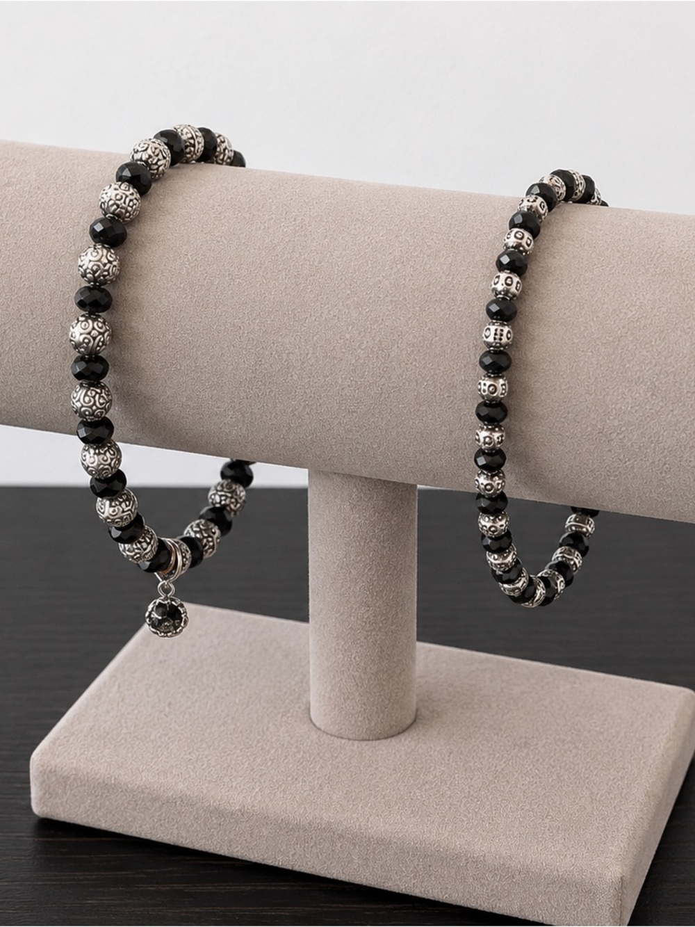 Sterling-Style Black Beaded Bracelet Set